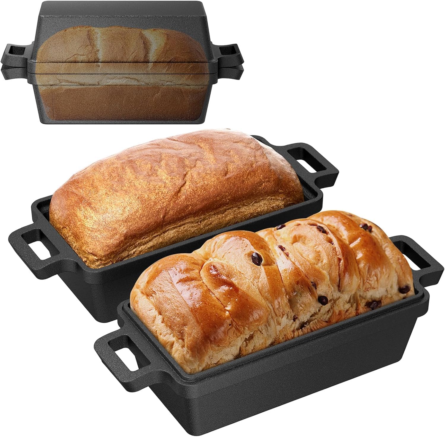 Teglia per pane in ghisa con coperchio, pentola in ghisa, per cuocere il pane, per toast, per forno, fornello, induzione, 25 cm