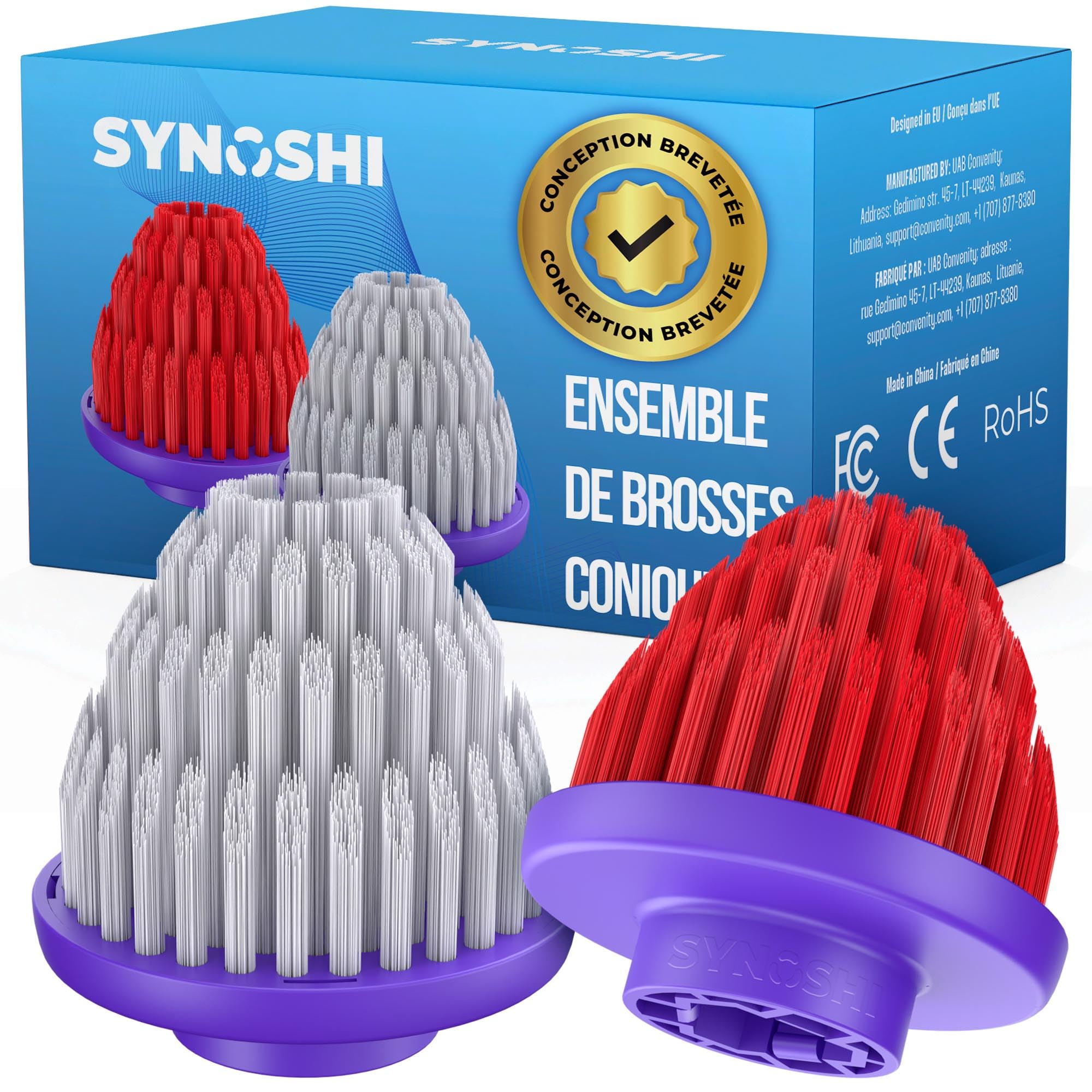 Synoshi Pro Tête de Brosse Conique Rotative Rechange Lot de 2 | Nettoyage précis coins et joints, Résistante aux odeurs, lavable au lave-vaisselle