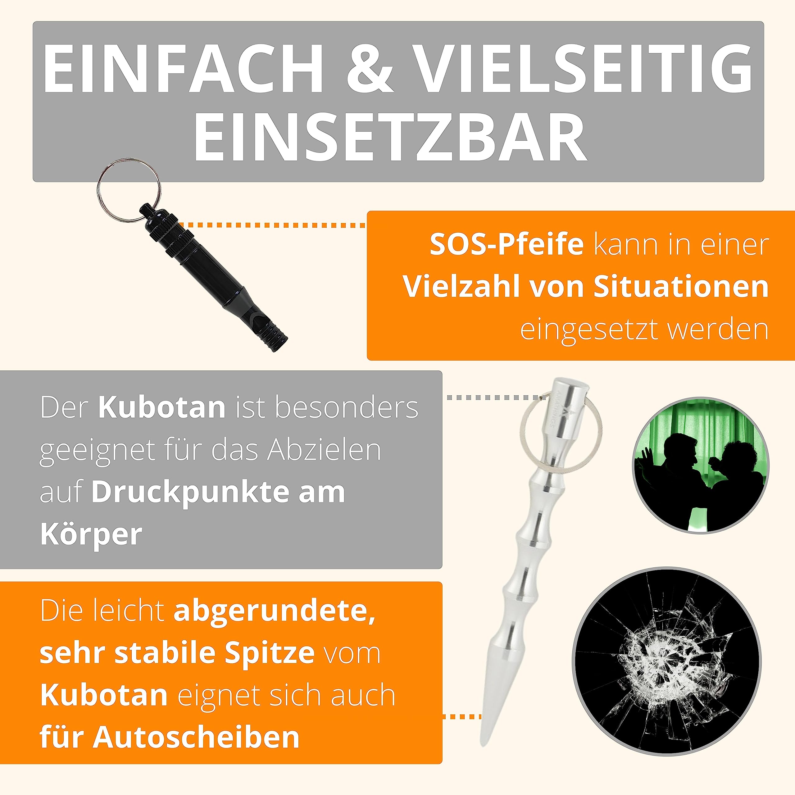 AMATHINGS 6 Stück Kubotan Selbstverteidigung Schlüsselanhänger und 2 Stück SOS-Pfeifen – Verteidigungs Waffen für Frauen mit ergonomischem Griff – Selbstverteidigung Waffen legal