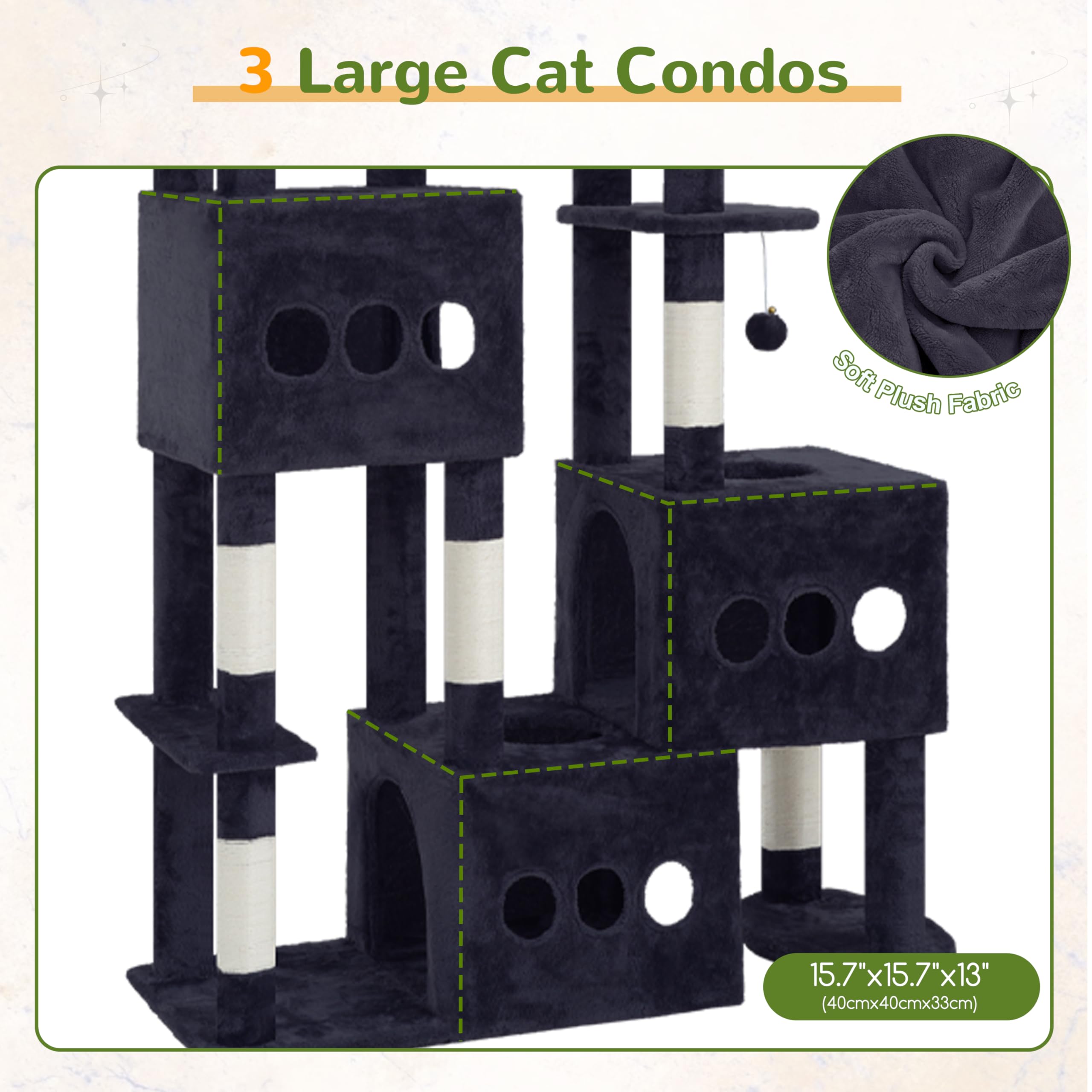 Gitelsnour Rascador para Gatos de 182 cm, Árbol rascador para Varios Gatos antivuelco y Estable con 3 Cuevas Grandes, con 3 Plataformas, Cesta Colgante y 10 Postes rascadores, Gris Ahumado GCT036G