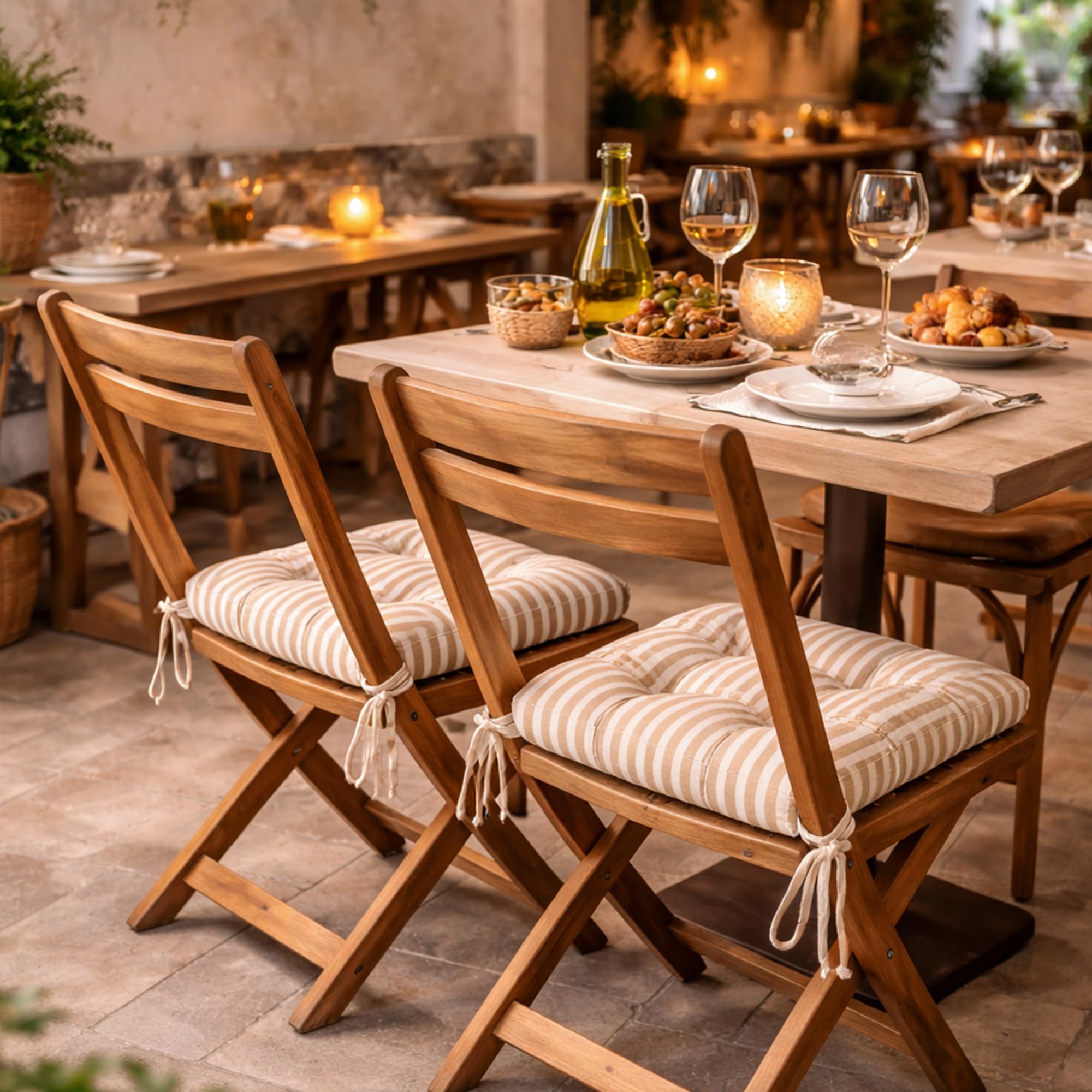 Viste tu hogar Pack 4 Cojines para Silla, 40x40x5 CM, Efecto Tridimensional, Relleno de 100% Poliéster, Ideal para Comedor, Terraza, Salón y Restaurante, Color Raya Beige, Fabricado en España
