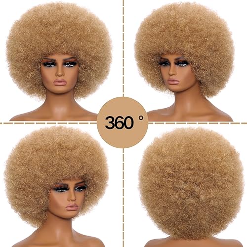 Miniatura 10 de Pelucas afro para mujeres negras, pelucas afro rizadas de los años 70, suaves y naturales, pelucas afro negras con volumen, pelucas de cabello