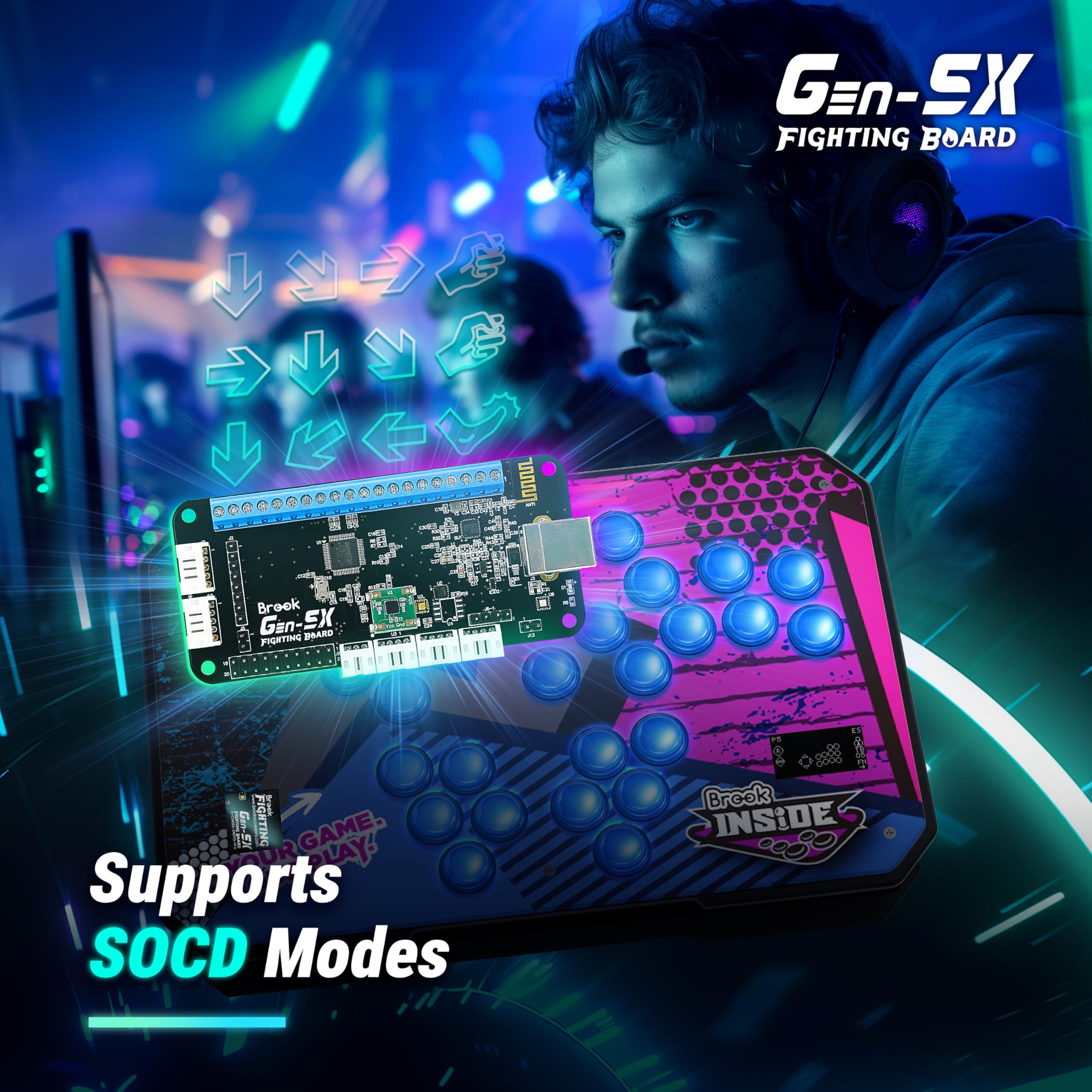Brook Gaming Gen5X Fighting Board z naklejką – Ultimate Multi-Platform obsługuje PS5 XB Series XS NS i PC – błyskawiczny czas reakcji w grach walki [Wersja Ekskluzywna]