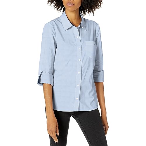Tommy Hilfiger Women's Classic Long Sleeve Roll Tab Button Down Shirt (Standard and Plus Size)