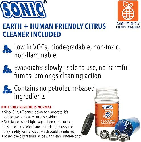 Miniatura 3 de SONIC Turbo Wash, kit completo de limpieza de rodamientos de patines, incluye limpiador cítrico de 8 onzas, patines en línea, patines de ruedas,