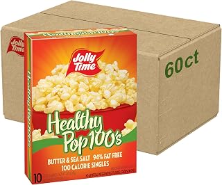 Jolly Time Healthy Pop Microwave Popcorn, 1.2oz Personal Bag, 10 Bags Per Carton (Healthy Pop 100's - Butter & Sea Salt,1.2 Ounce (Pack of 60))
