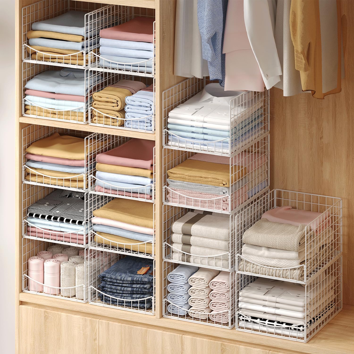 JKsmart 4-Tier Stackable Closet Organizer,Extra Large Clothes Storage Shelf,Clothing Cupboard Organizer System- Closet Wardrobe Storage Bins for Jeans, Pants, Sweaters,Purse,t-Shirt Organization