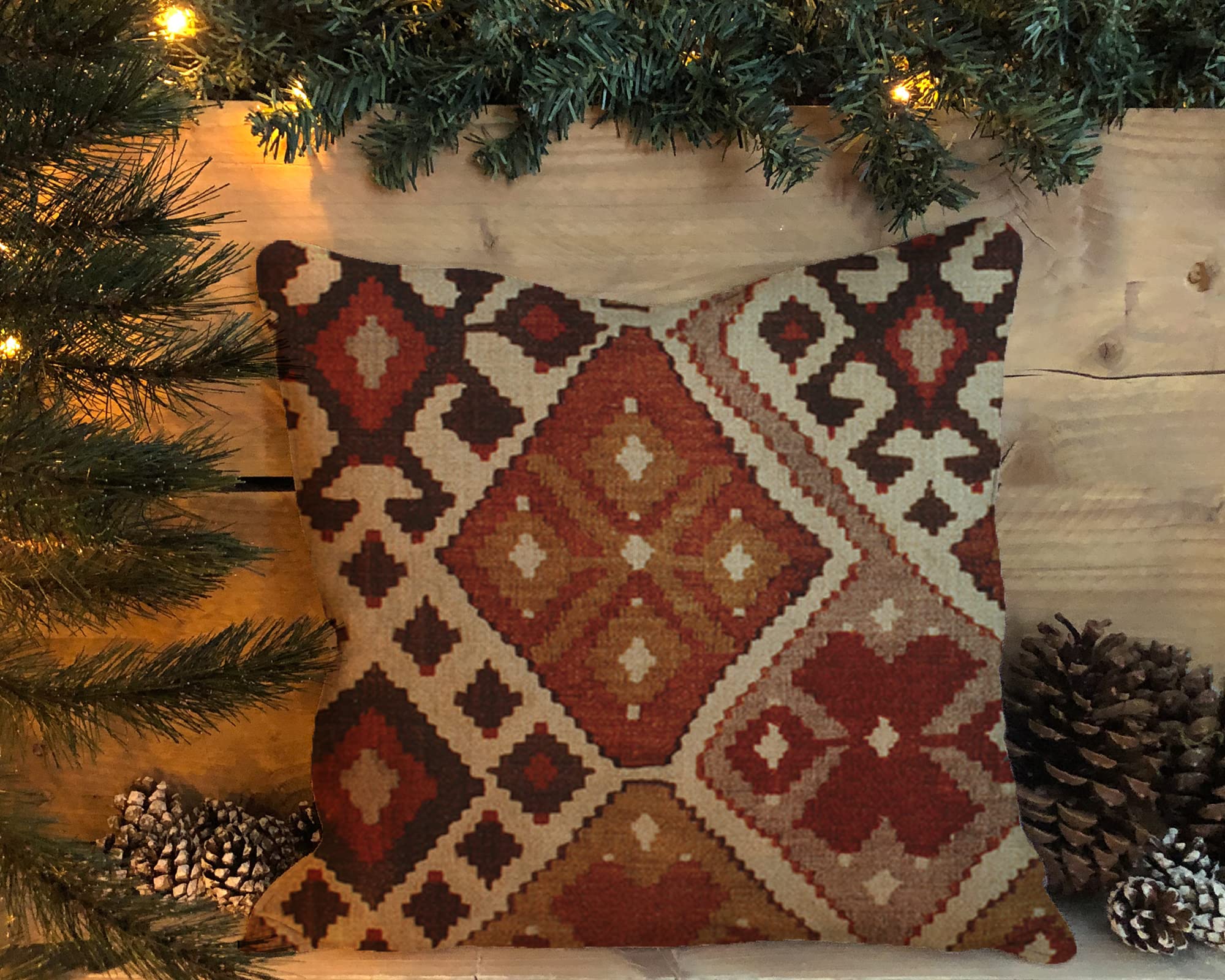 Terracotta Kilim Turkish Style Throw Pillow Cover - 18x18 Inch, Linen, Zipper Closure - View #8