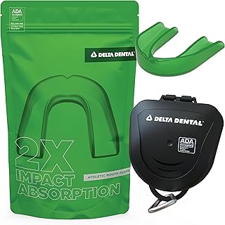 Delta Dental Athletic Sports Mouth Guard - ADA Accepted - 2X The Impact Absorption - Works with Braces 1 Pack No Strap (Adult, Green No Strap)