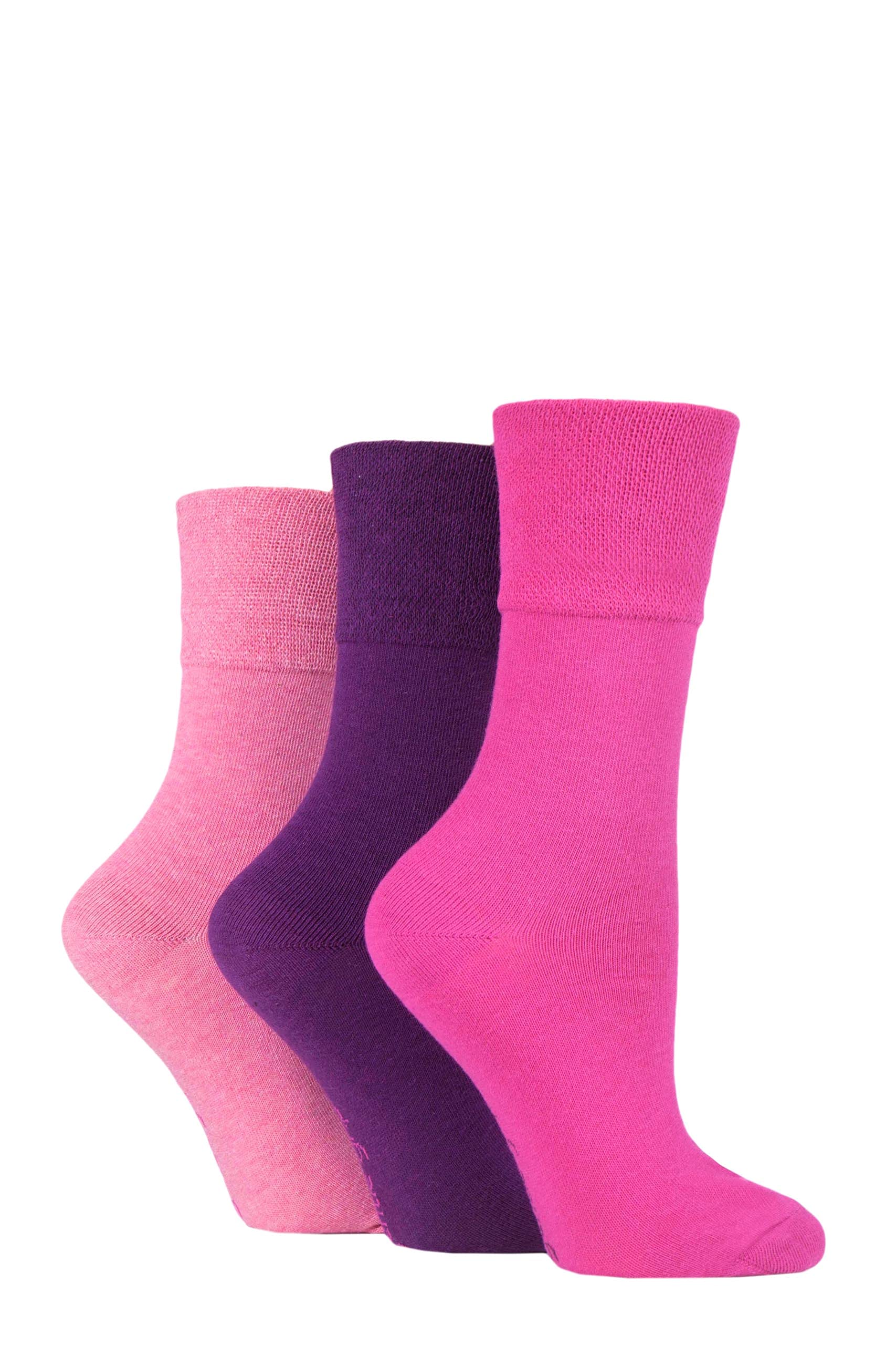 Sockshop Pink / Purple Gentle Grip Kids Plain Cotton Socks Pack Of 3 Pink/Purple 12.5-3.5