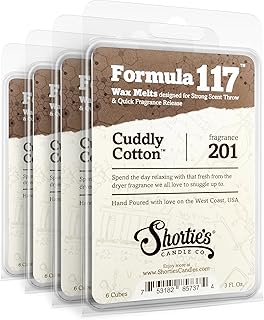 Shortie's Candle Company Cuddly Cotton Premium Wax Melts 4 Pack - 12 Oz., Strong & Long Lasting, Non-Toxic - Made with Essential & Natural Oils - Formula 117
