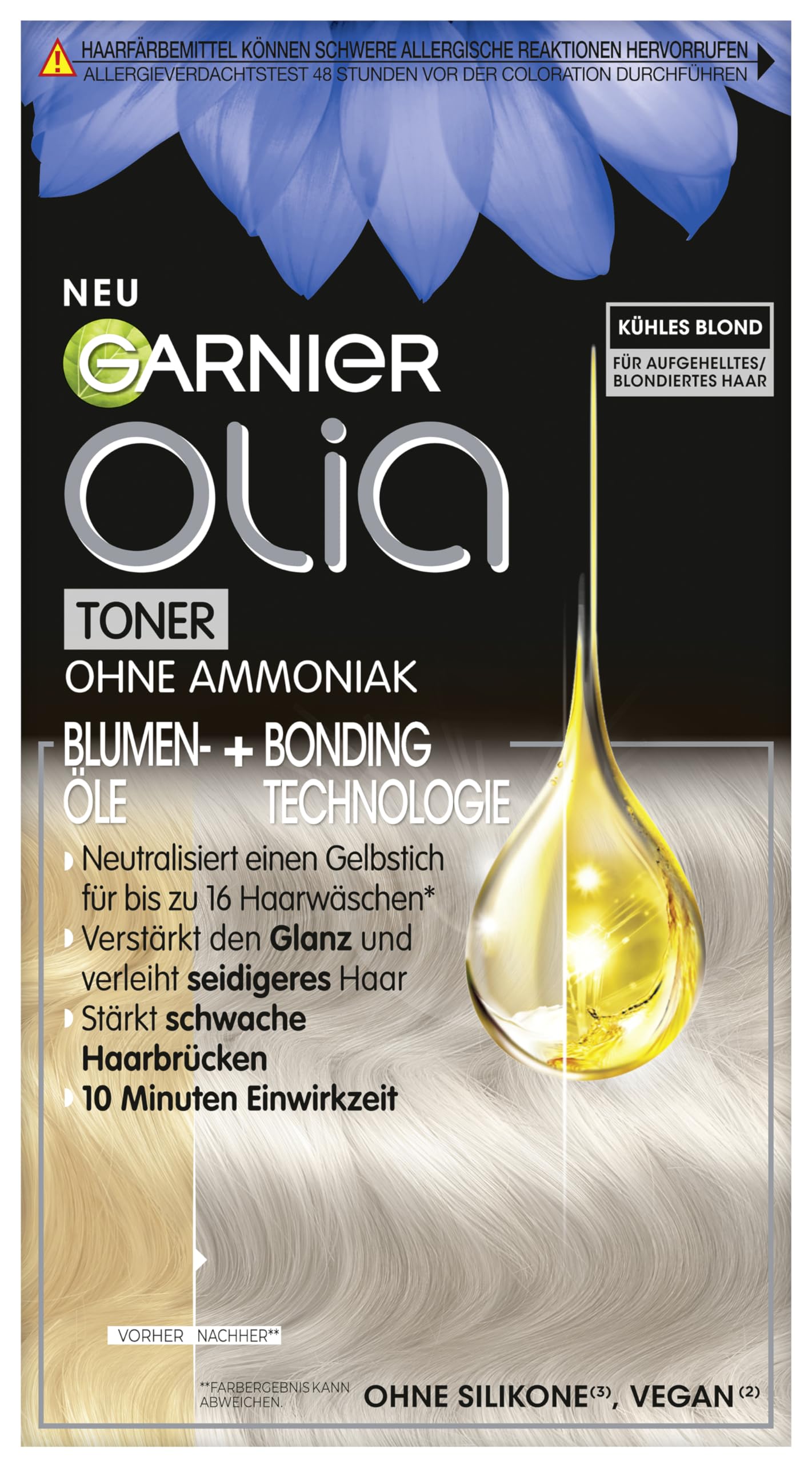 Olia Toner 9.1 chłodny blond, intensywny odcień przeciw żółknięciu włosów, do pasemek, balejażu i ombré, wegańska formuła bez amoniaku, zapewnia promienny połysk