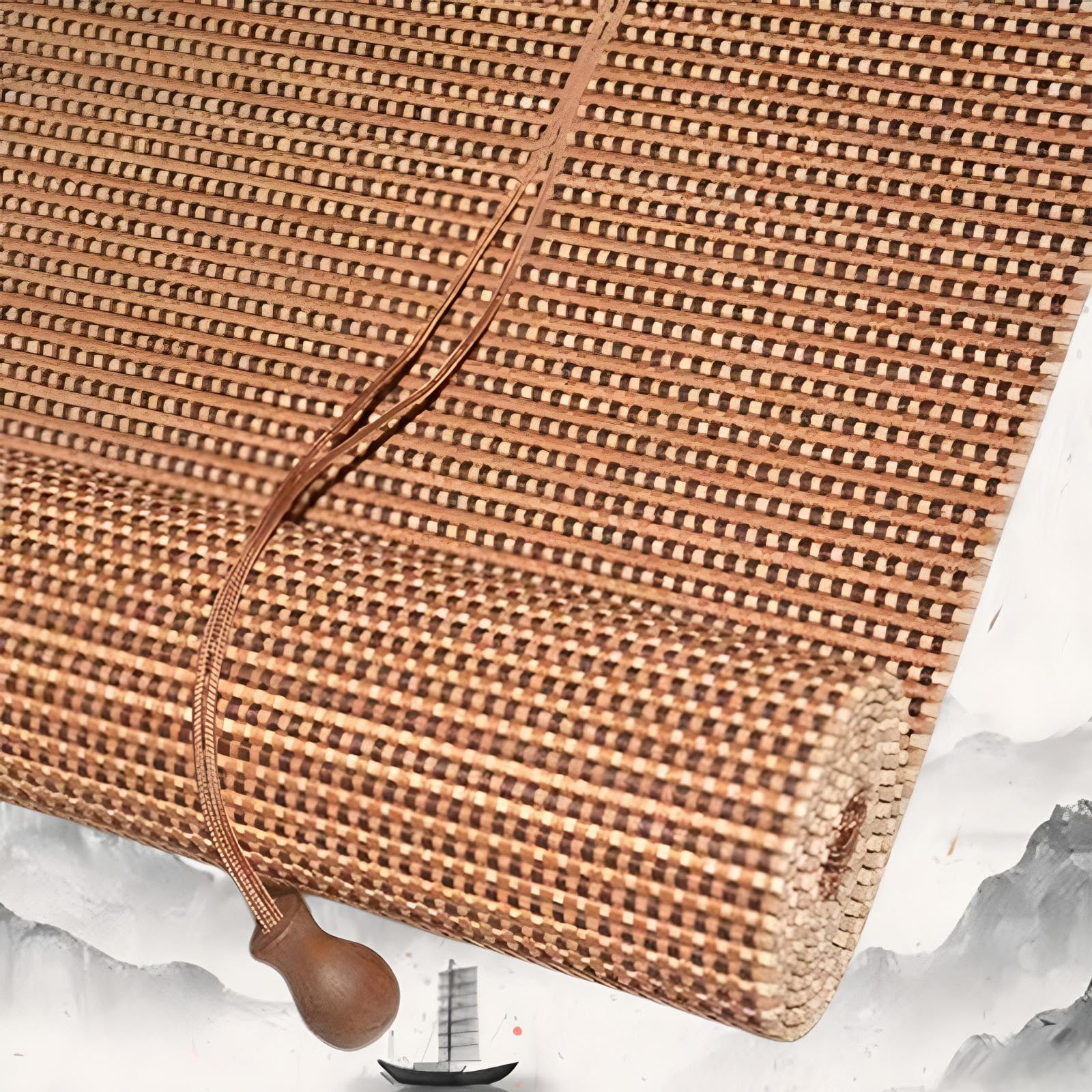 Eiauiuo Bamboo Roller Blinds - Bamboo Silk & Cotton Thread, Roman Blind For Doors & Windows, Blackout, Privacy & Sun Protection, Side Pull, Decorative Partition Curtain(150x250cm)