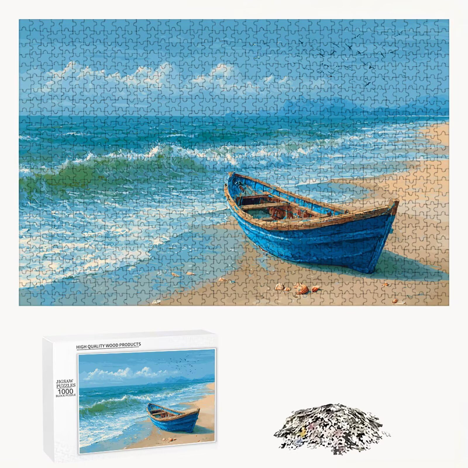 1000 elementowych puzzli dla dorosłych, łodzi i oceanu, drewniane puzzle premium z plakatem, klasyczny krój, elementy do dekoracji domu i uważności, 76 x 50 cm, tylko dla dzieci od 14 lat (nie zabawka