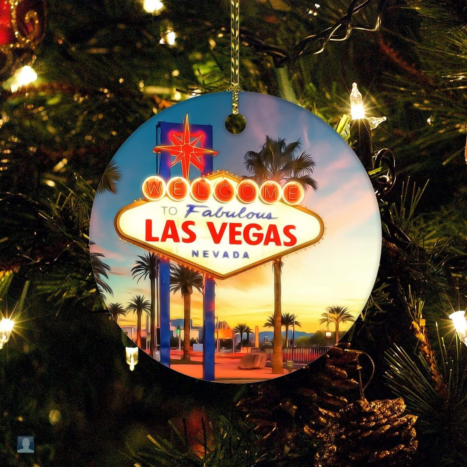 Boys Style-2 Las Vegas Cityscape Christmas Ceramic Ornament Modern Abstract Cityscape Ornament Xmas Present For Girls Round Ceramic Christmas Decoration