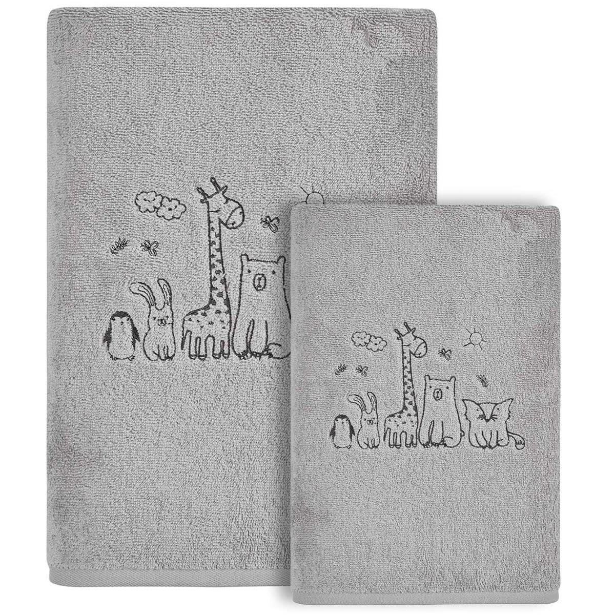 Ensemble enfant 1 serviette + 1 drap de bain gris cendré Sensei Maison