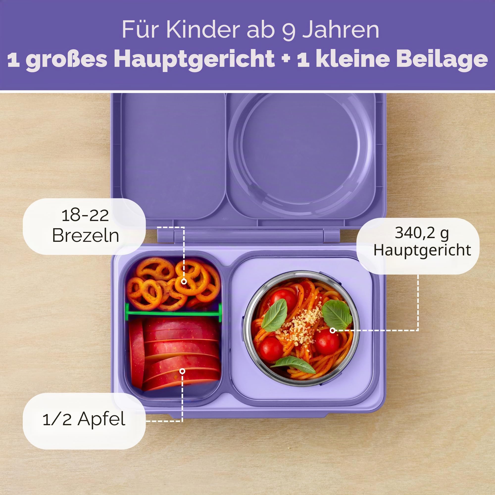 Omie Box UP Bento-Box für Kinder, isolierte Lunchbox, auslaufsicheres Thermo-Glas, kühleres Eispack, 2 Fächer, Galaxie-Lila