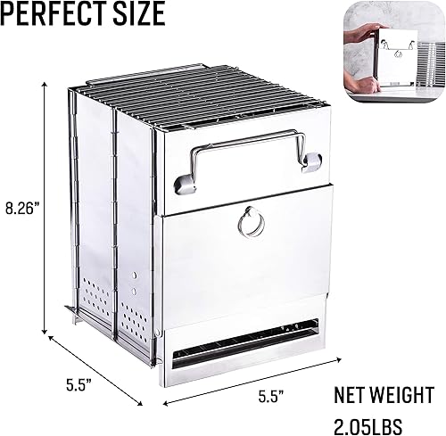Miniatura 3 de Zento Deals Estufa de campamento plegable de leña, acero inoxidable, parrilla plegable de supervivencia, fácil de transportar, pequeño mochilero