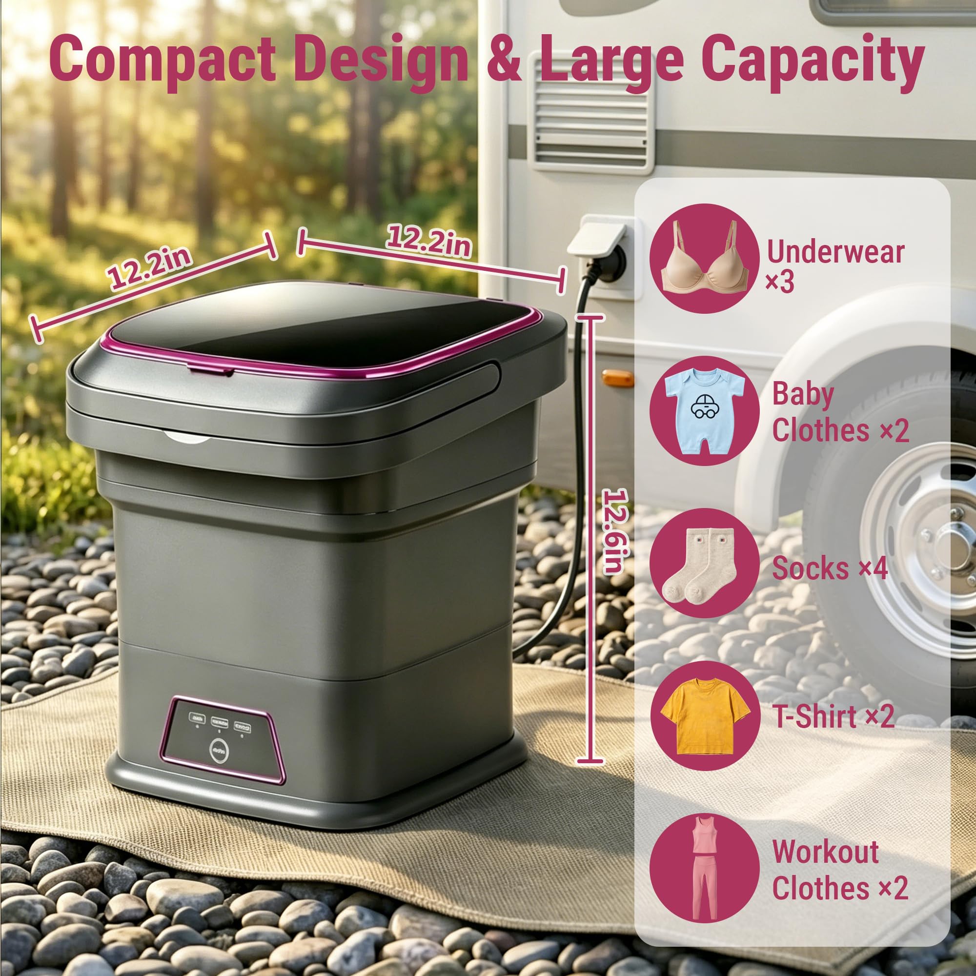 16L Portable Washing Machine, Foldable Mini Washing Machine with Spin Basket & 3 Cleaning Modes, Small Laundry Machine for Underwear, Baby Clothes, Socks, Compact Design for Travel Apartment RV — view 5