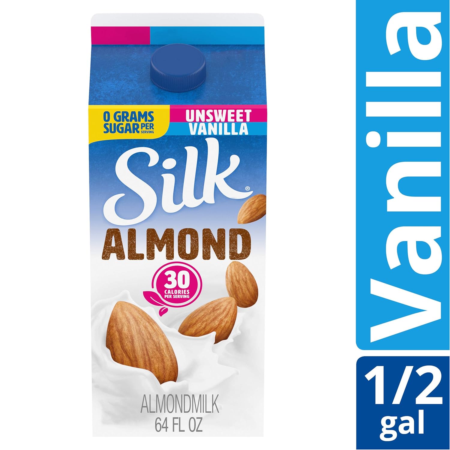 Amazon Com Silk Almond Milk Vanilla Unsweetened Dairy Free Vegan Non Gmo Project Verified Half Gallon Grocery Gourmet Food