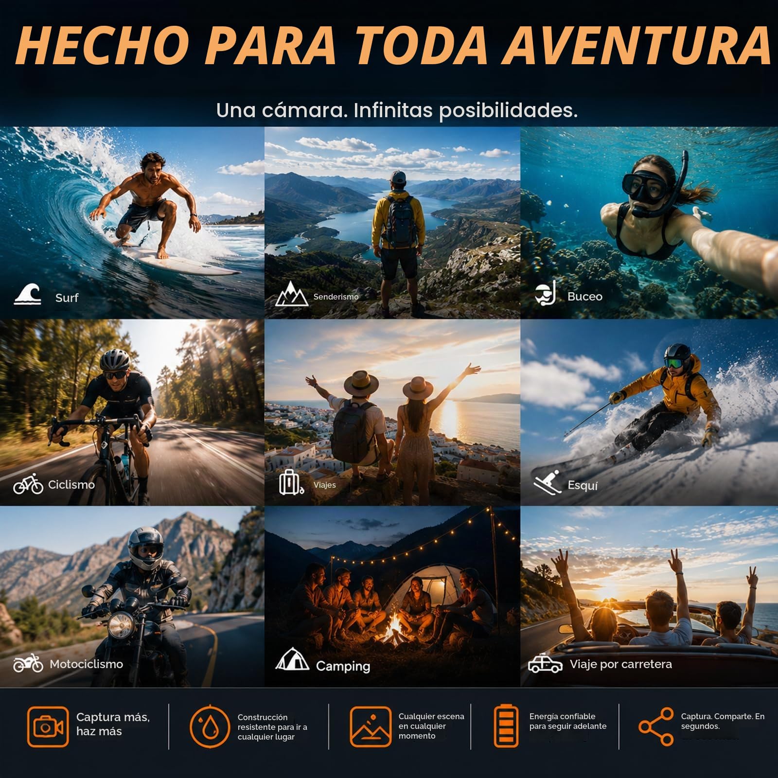 MaxMango D50 33FT Cámara Digital Impermeable, 8K 70MP Cámara Acuática con 16 GB, Cámara de Fotos con 2.88" Doble Pantalla 18x, Resistente al Polvo y a los Golpes, Autofocus - Naranja