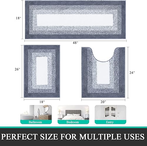 Miniatura 2 de Juego de 3 tapetes de baño antideslizantes, peludos, tapetes de baño de microfibra absorbente para suelo de baño, bañera y ducha, lavable a máquina,