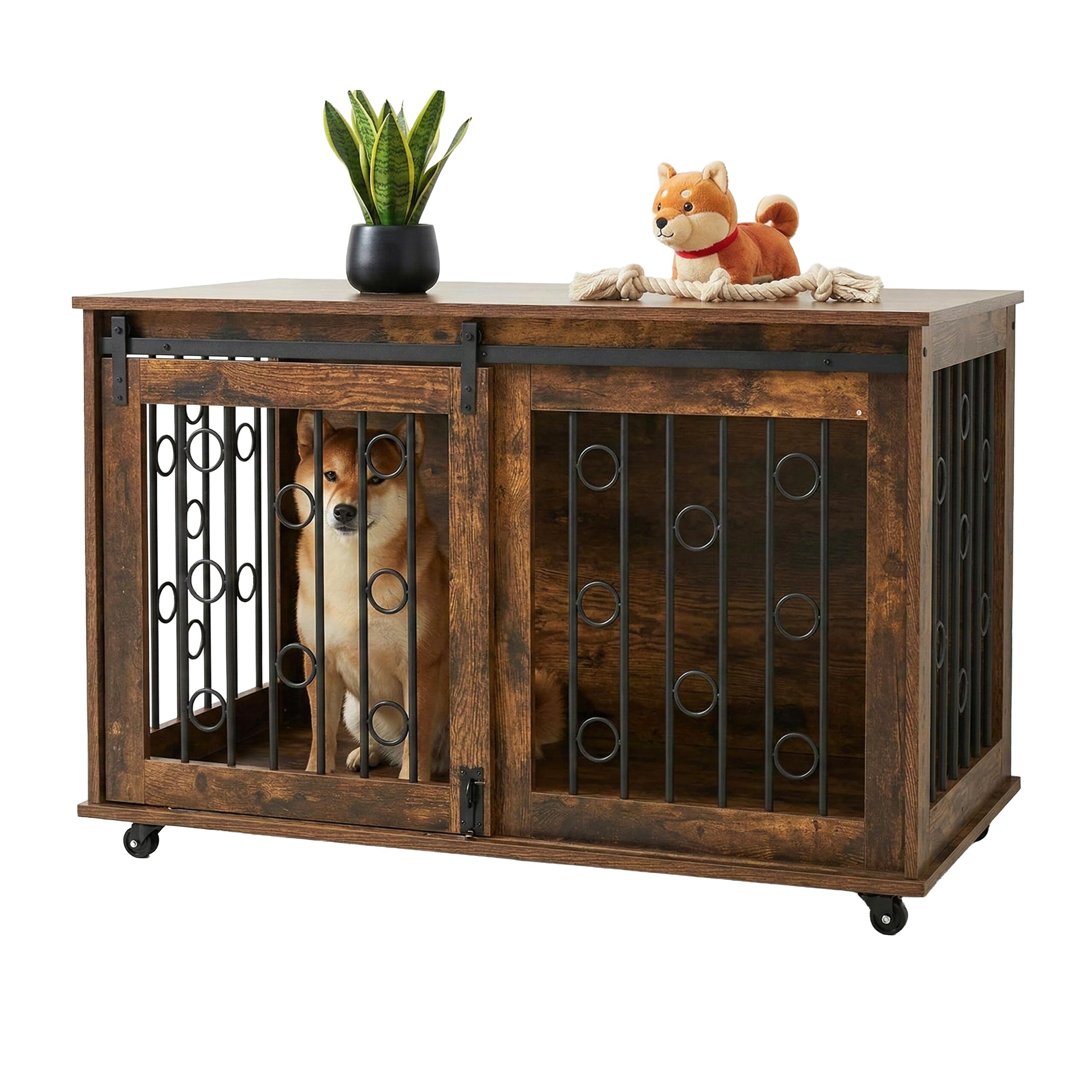 Relaxdays Jaula para Perros con Estante y Ruedas, Puertas, 64x100x59 cm, marrón/Negro
