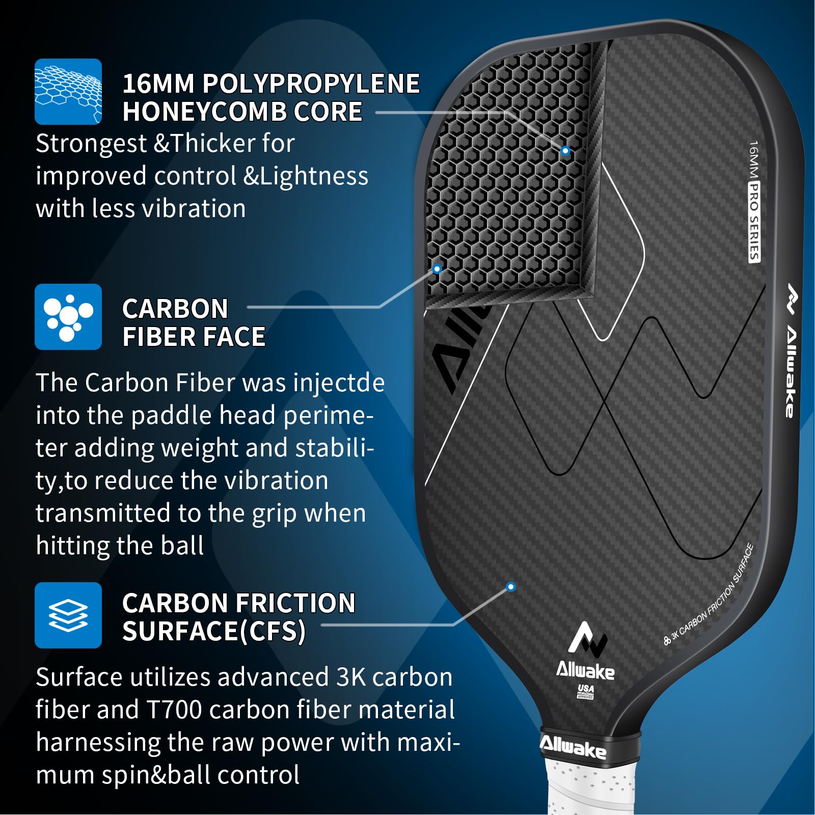 Amazon.co.jp: ピックルボールパドル、USAPA承認、3K摩擦面カーボン