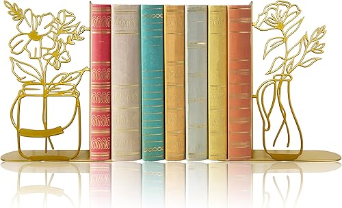 Miniatura 10 de Sujetalibros de Flores de Metal, Lindos Sujetalibros para Decoración de Oficina en Casa, Sujetalibros Decorativos para Estantes, Regalo Ideal para