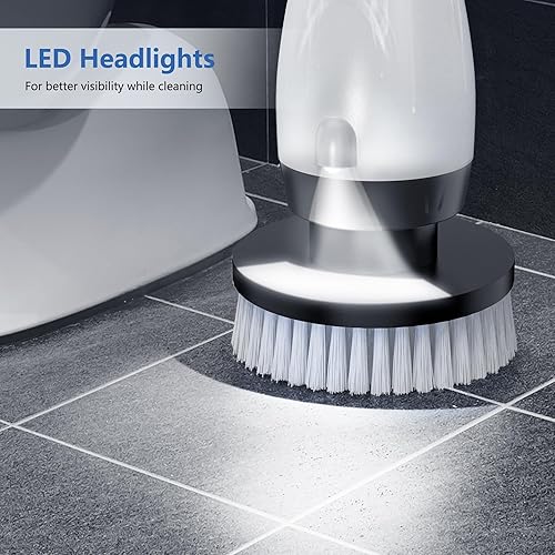 Miniatura 7 de Limpiador eléctrico giratorio, cepillo de limpieza con 8 cabezales de cepillo, pantalla LED impermeable IPX7, mango de extensión ajustable para