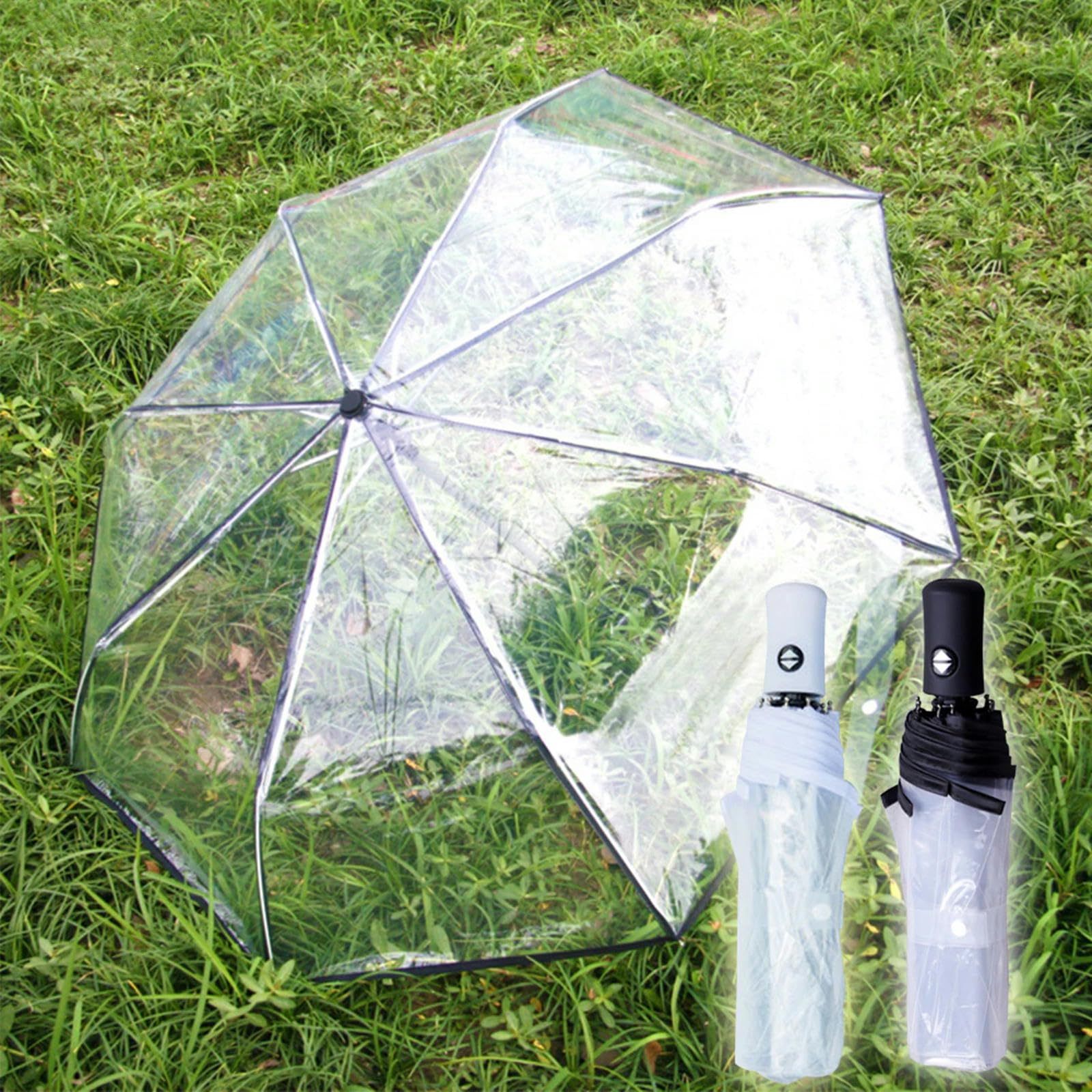 TEidea Regenschirm Transparent Winddicht Automatisch Faltbarer Regenschirm Unisex Tragbar Für Outdoor Reisen Und Business