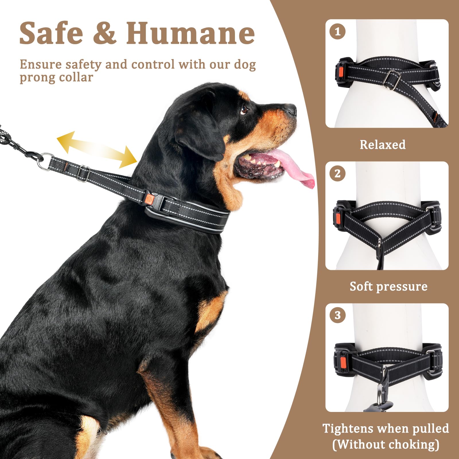 Mayerzon Martingale Anti-Zieh-Hundehalsband, reflektierendes Wanderhalsband für große und mittelgroße Hunde, Pitbull, belgischer Malinois, Dobermann, der zieht, Anti-Zieh-Hundehalsband mit Schnalle