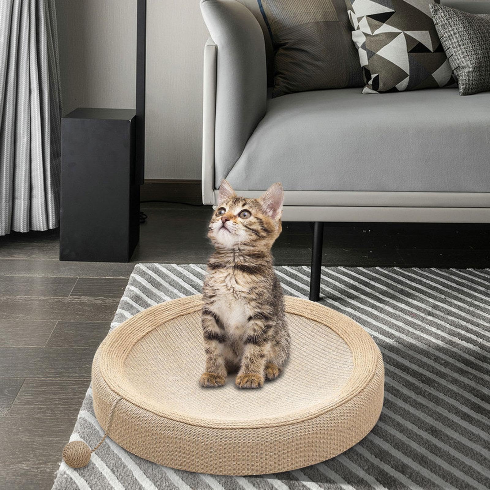 Griffoir pour Chat, Résistant à l'usure, Portable, Antidérapant, pour Chatons, à Poser sur Le Canapé, Accessoire pour Animaux, Canapé, Nid, Boule Ronde et sisal