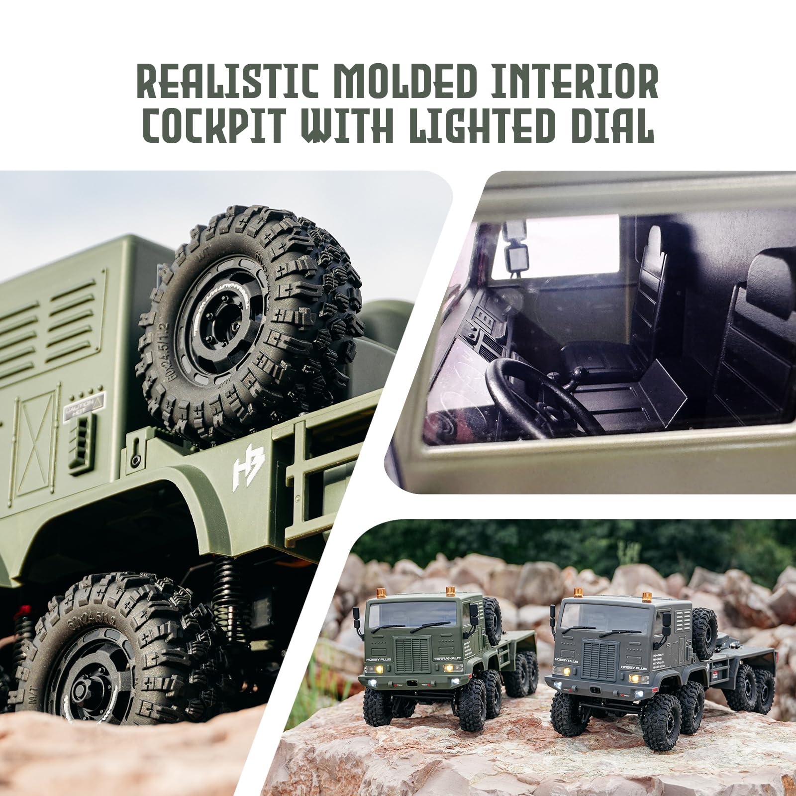 HobbyPlus 1/18 RC Crawler CR18P Terranaut 8x8 RC Truck Coche teledirigido con bloqueo completo 8WD RTR Dirección activa en las cuatro ruedas, transmisión de 2 velocidades, cabrestante de salvamento