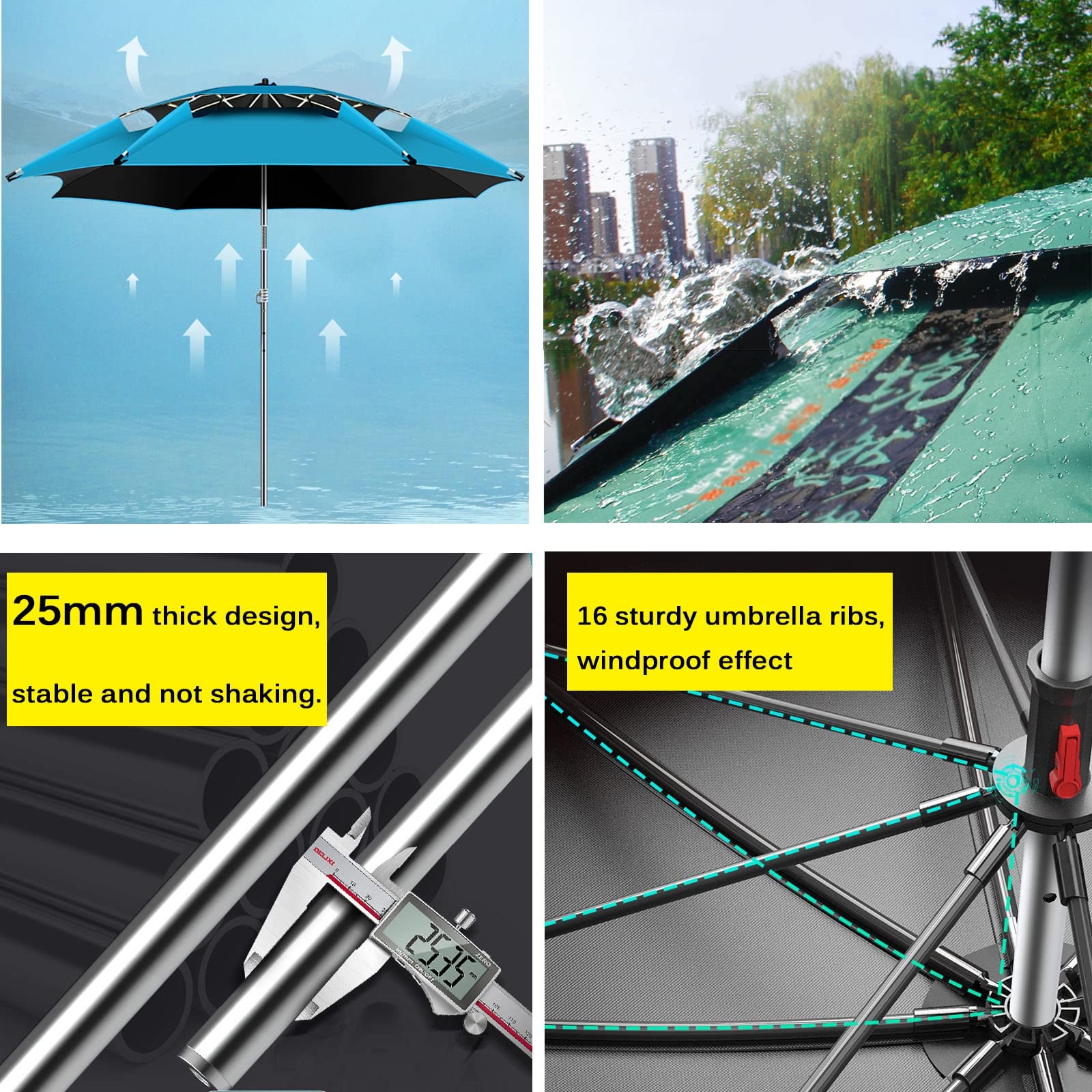 Parasol ogrodowy,Przenośny parasol plażowy Zewnętrzna osłona przeciwsłoneczna - dwuwarstwowe parasole wędkarskie z torbą do przenoszenia, wiatroszczelna wtyczka/wtyczka podłogowa, teleskop
