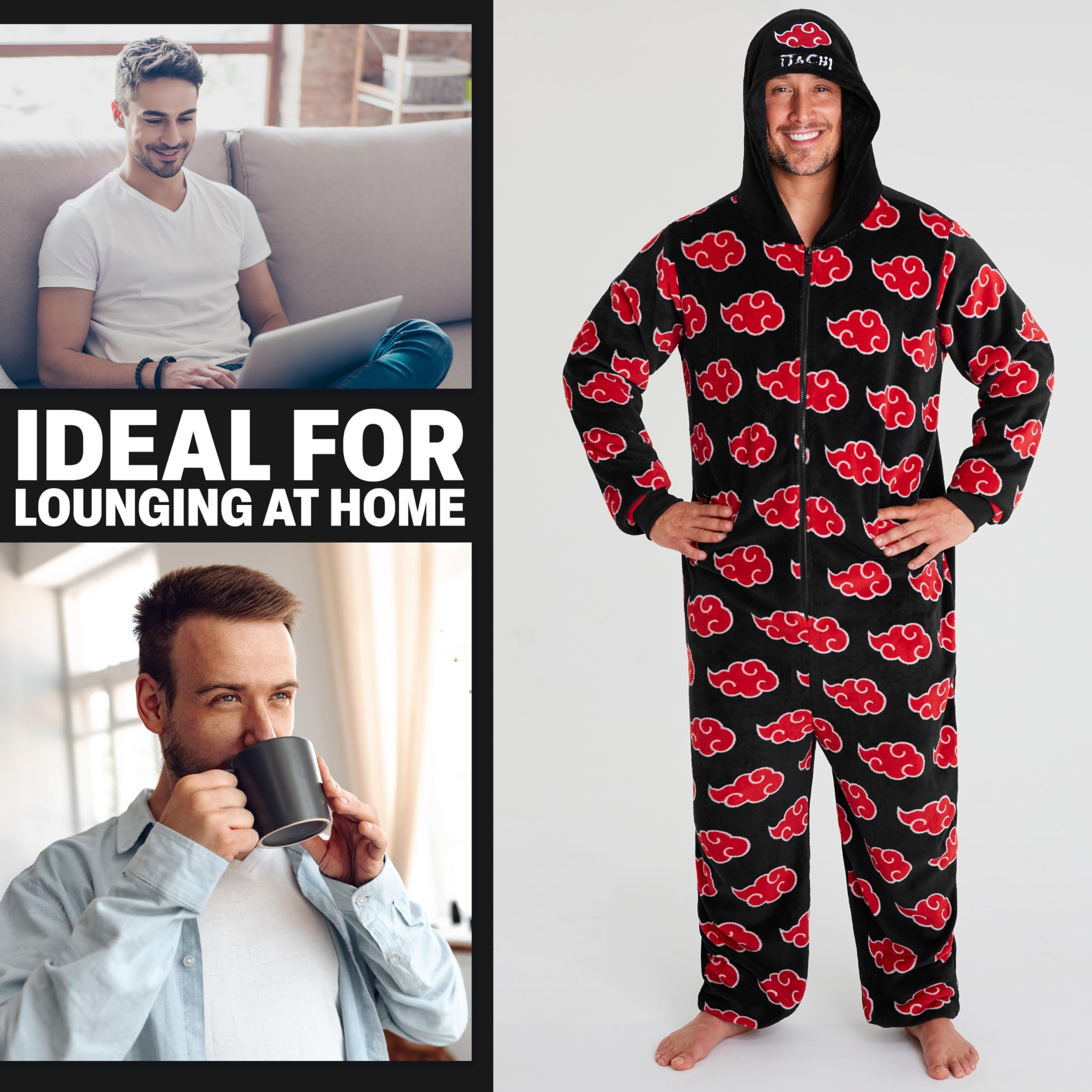 NARUTO Combinaison Pyjama Homme et Ado M-3XL, Polaire à Capuche Akatsuki, Tenue d'Intérieur Homme, Idée Cadeau Anime