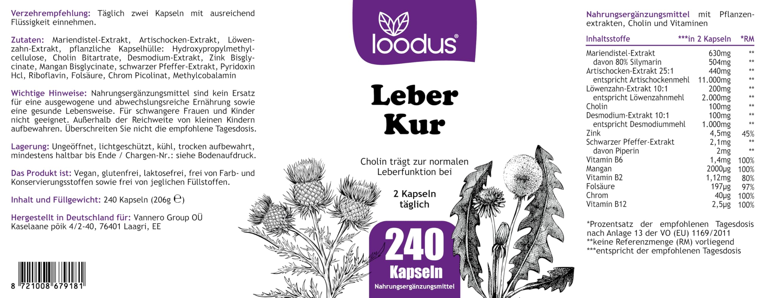 Leber-Kur Kapseln - Leber-Komplex Mariendistel Artischocke Löwenzahn Cholin
