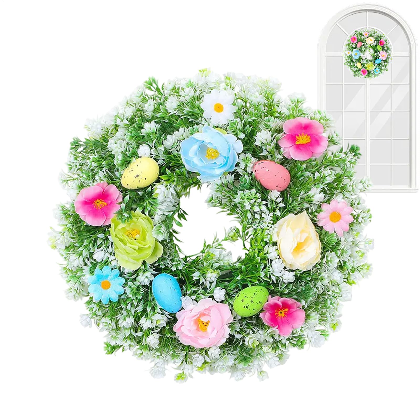 Couronne de printemps 35cm pour une décoration de porte fleurie et accueillante