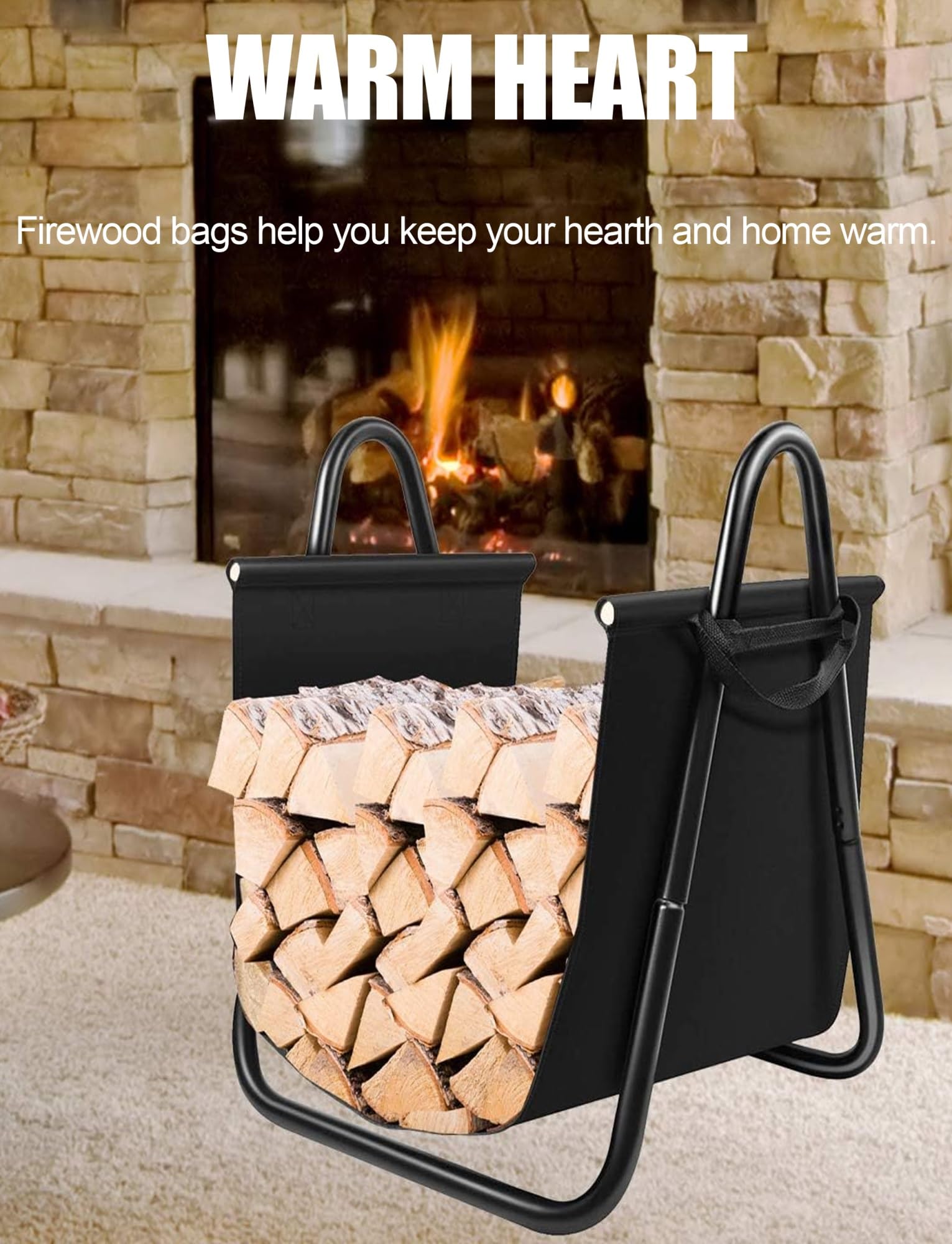 Leñero de Gran Capacidad con Bolsa de Transporte, Soporte for leña for Interior y Exterior, Cesta de Acero con Asas for Chimenea, Patio y jardín.