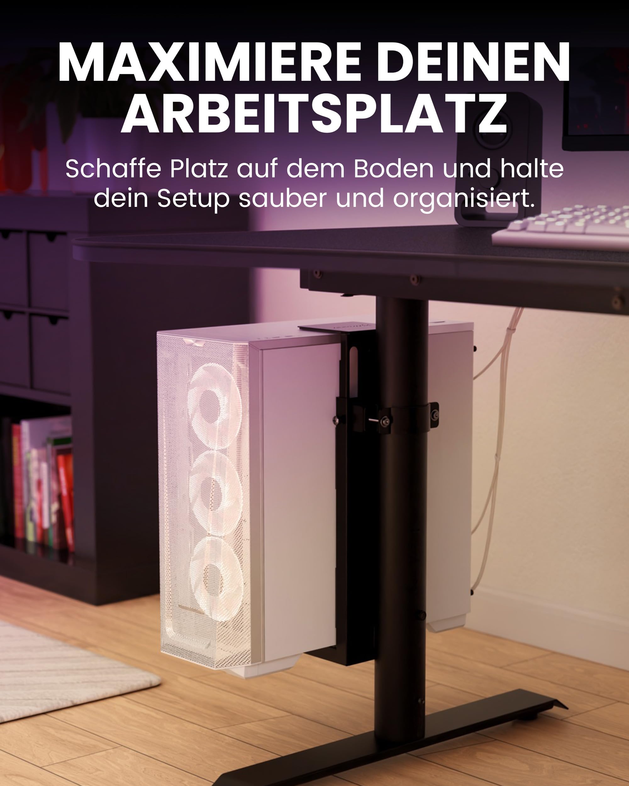 Arozzi PC-Halterung: Untertisch-Computer-Tower-Halter, höhen- & breitenverstellbare CPU-Halterung, Schwerlast-Stahl, 360° drehbar, trägt bis zu 30 kg, platzsparendes Schreibtisch-Setup - Schwarz
