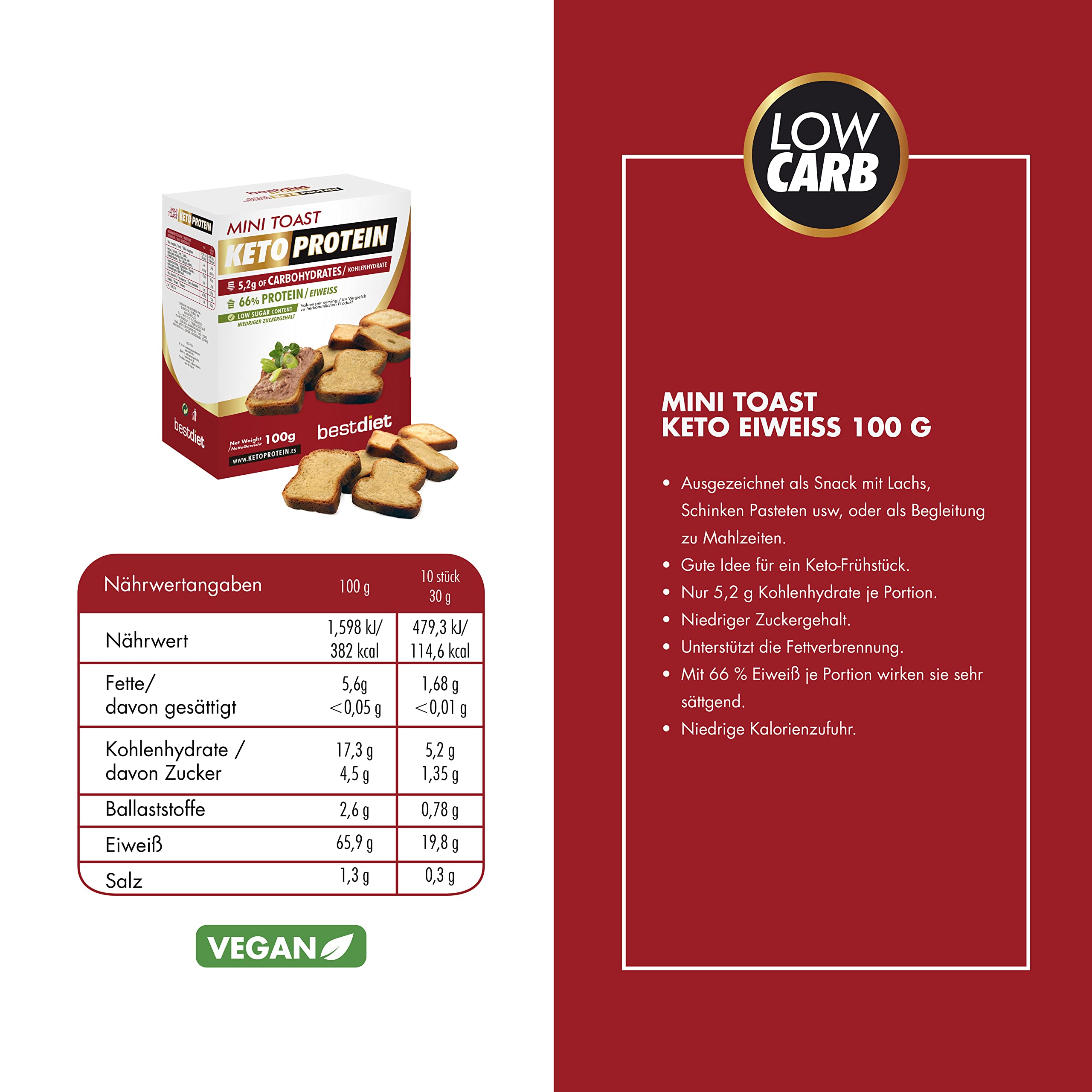 Bestdiet Keto Protein - Mini-Toast - Hoher Proteingehalt - (Packung 3x100g)