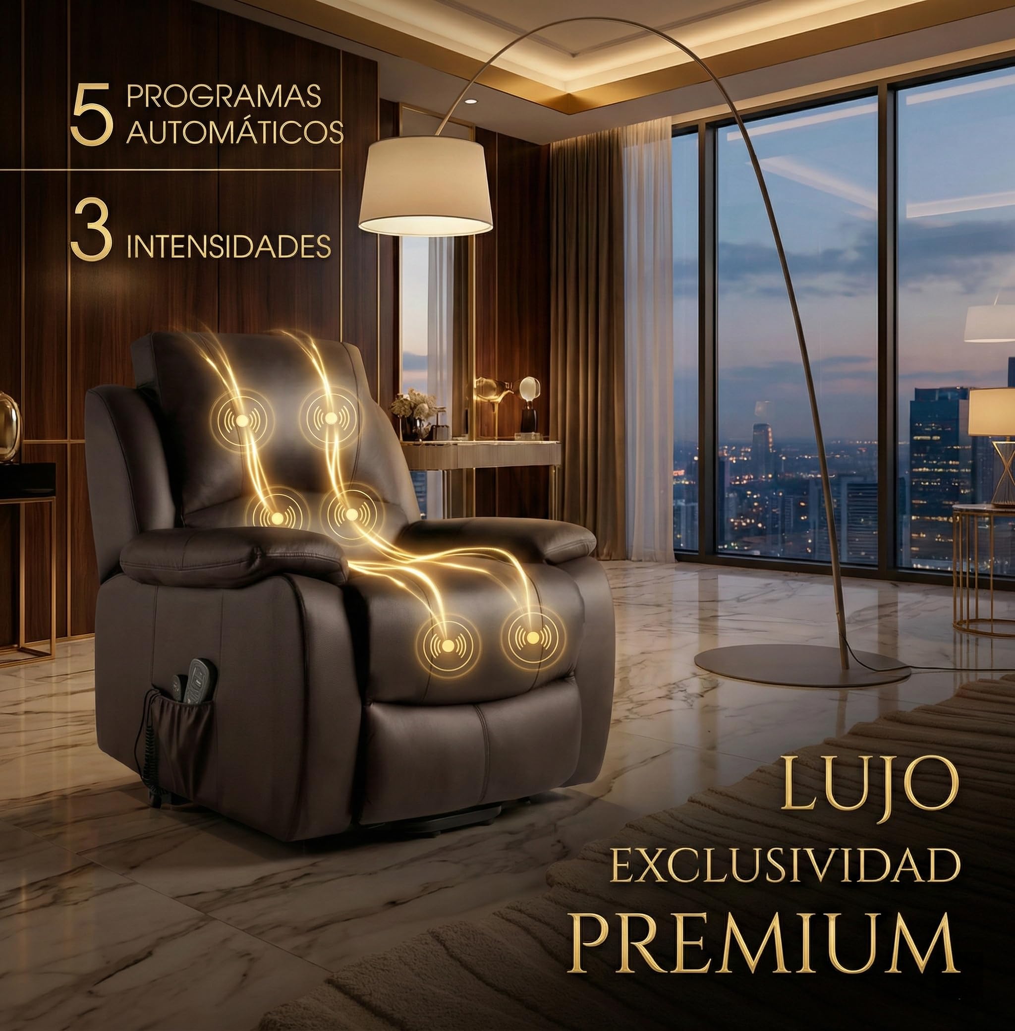 ECODE® Sillón Reclinable de Piel de Vacuno con Masaje y Calor Lumbar - Levantapersonas Eléctrico para Mayor Confort Diario en Personas Mayores Ideal para Ver TV
