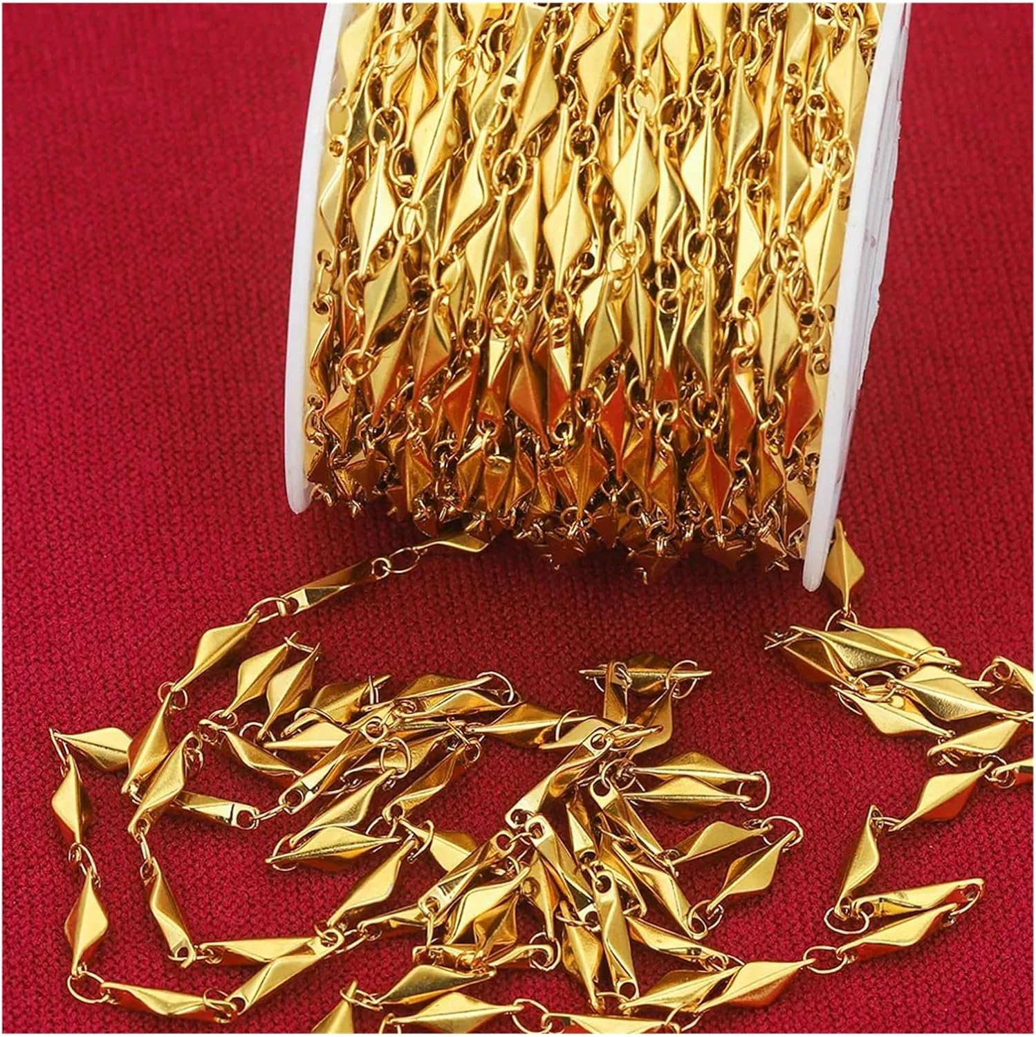 Stainless Steel Chain 2 Meters Stainless Steel Gold Rhombus Chain Roll Cuban Link Chain for Keychain Jewelry Making Materials Supplies DIY