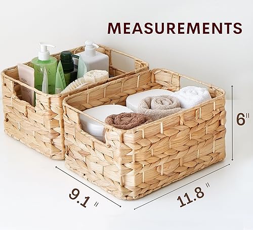Miniatura 6 de CHI AN HOME Cestas de almacenamiento de mimbre, juego de 6 cestas de jacinto para estantes de 12 x 9 x 6 pulgadas, organizadores de estantes de