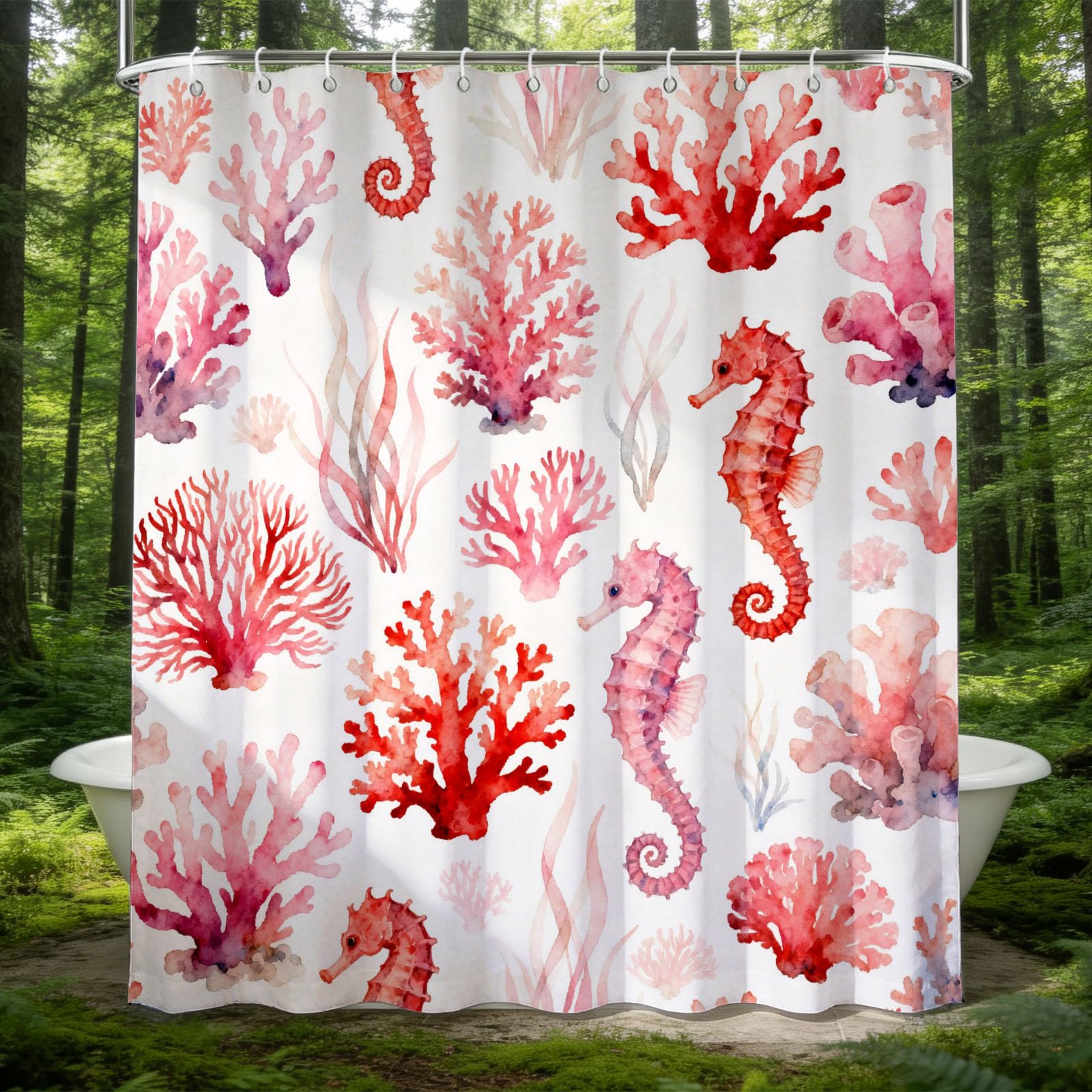 Hongduo 3D Watercolor Ocean Shower Curtain for Stalls Bathtubs Watercolor Printed Bathroom Decor Shower Curtain Set Polyester Fabric Waterproof 180x200cm/71X79 Inch with Hooks