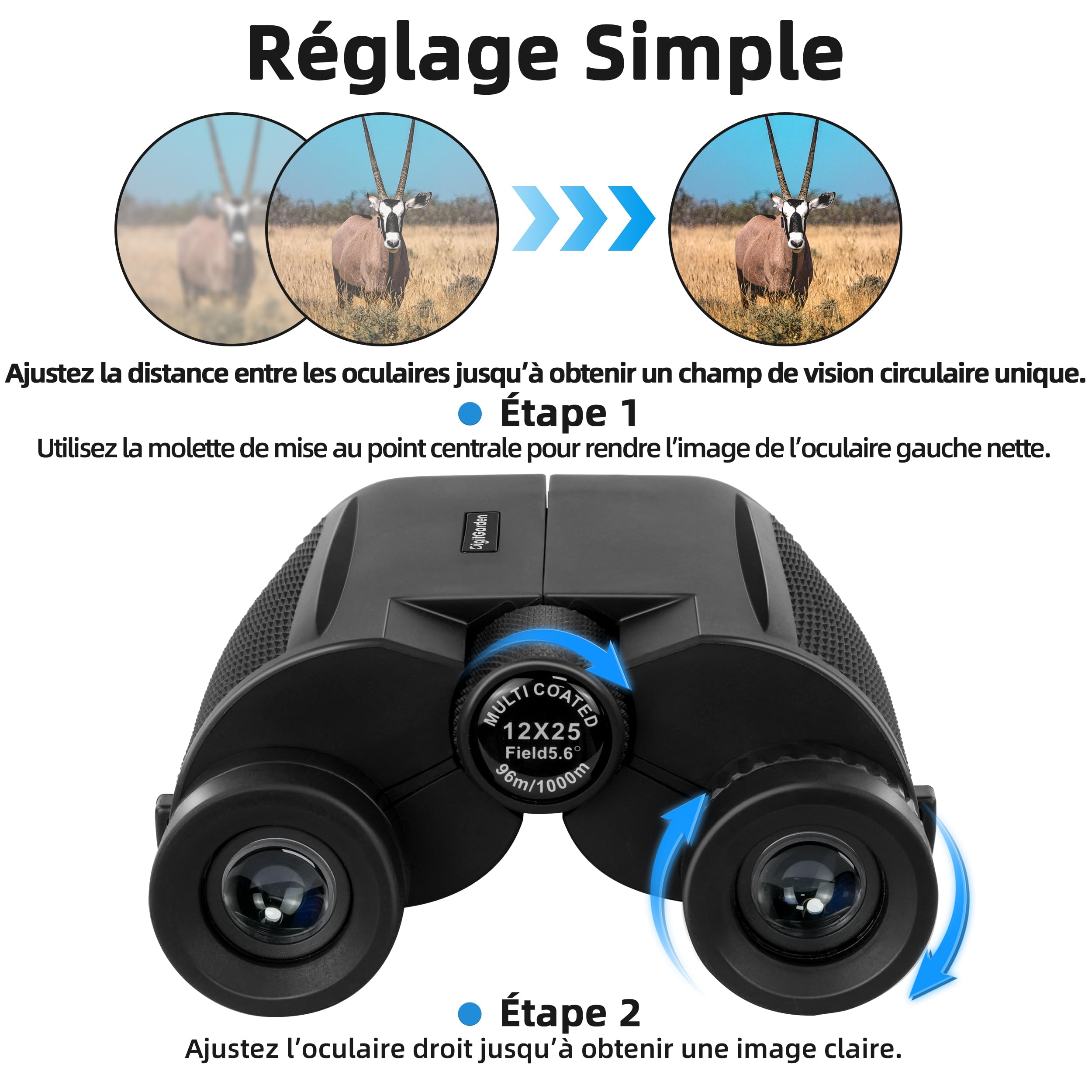 Jumelles 12x25 pour Adultes et Enfants, Compactes et légères, Mini Jumelles Pliables avec Prisme BAK4 et lentilles FMC, Idéales pour l'observation des Oiseaux, Les Concerts, la Chasse
