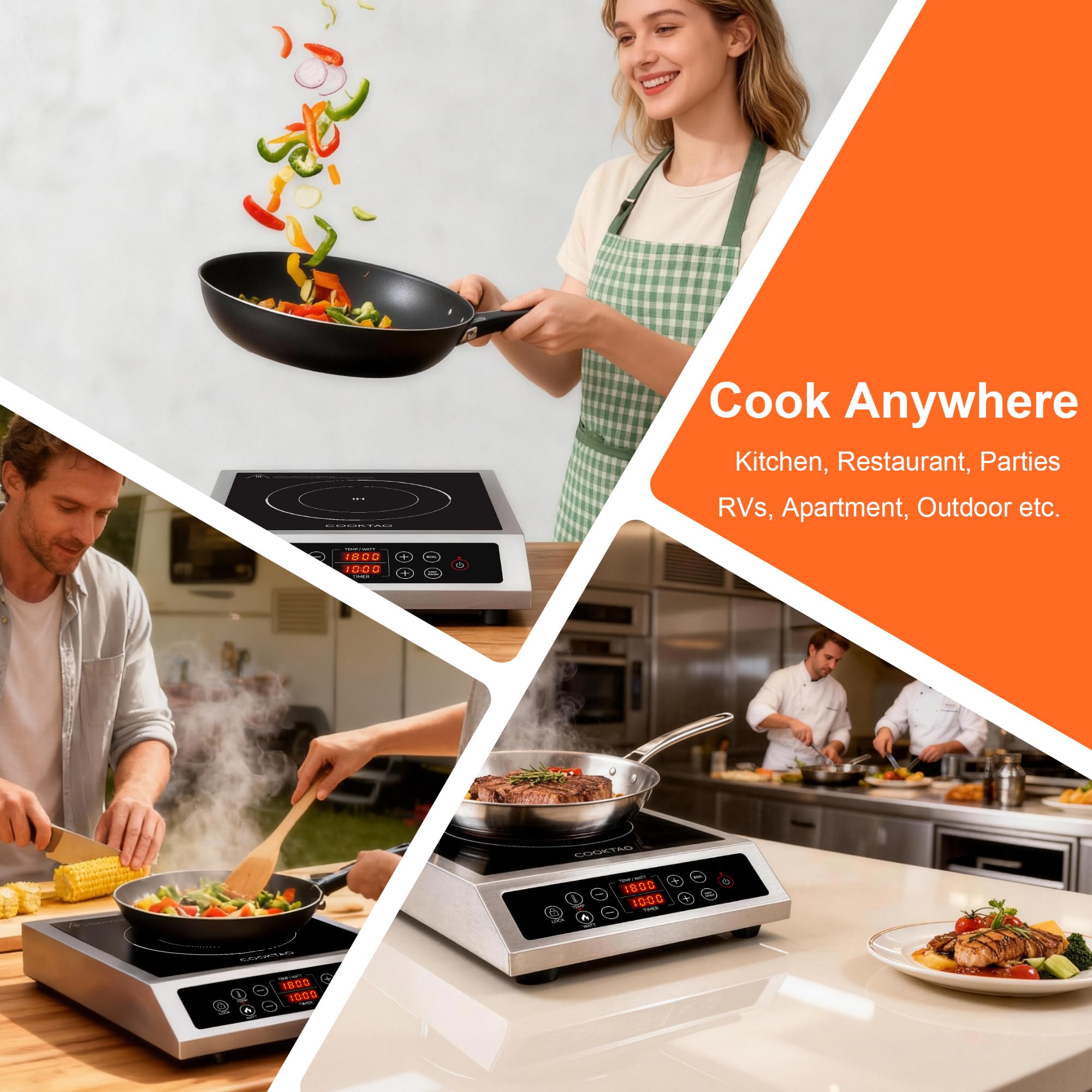 Stainless Steel Induction Cooktop, Professional Commercial Grade Single Burner Electric Cooktop, 1800W Hot Plate Portable Countertop Cooker with Temperature Control, Compatible with Magnetic Cookware — Amazon image 8