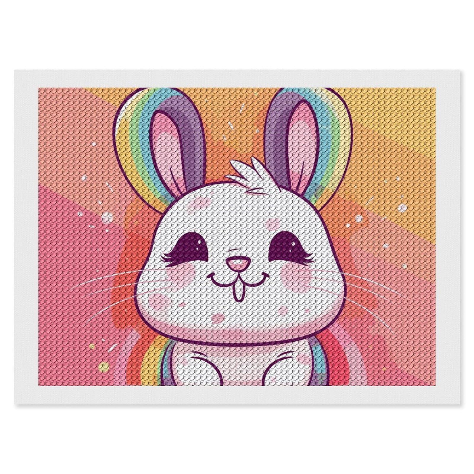 Chubby Rabbit Diamond Art Kits for Adults, DIY 5D Diamonds Painting Kits for Beginner, Round Full Drill Diamond Dots Painting, 12"x16" Diamonds Pictures Gem Art and Crafts Wall Decor