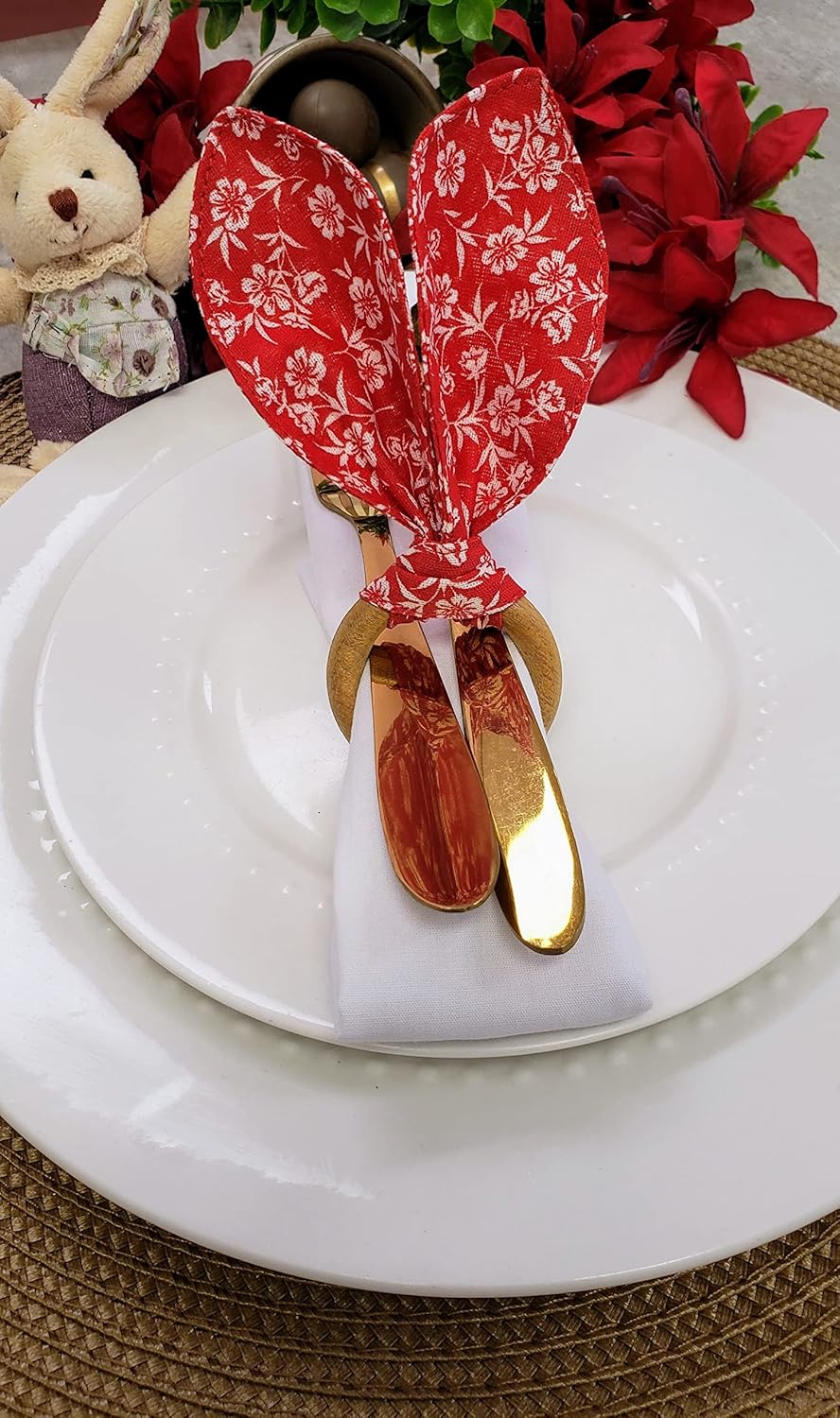 Set of 4 Pastel Yellow Fabric Bunny Ears Napkin Rings