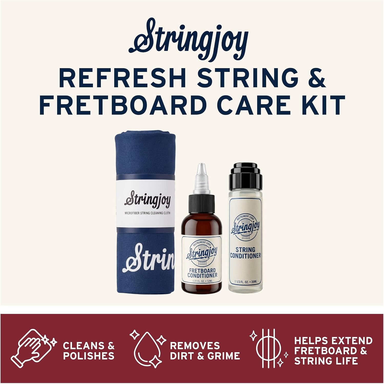 Stringjoy Refresh String & Fretboard Conditioner Kit - with Cleaning Cloth